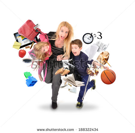 stock-photo-a-mother-is-late-for-school-and-work-while-rushing-with-her-children-for-a-funny-stress-concept-on-188322434